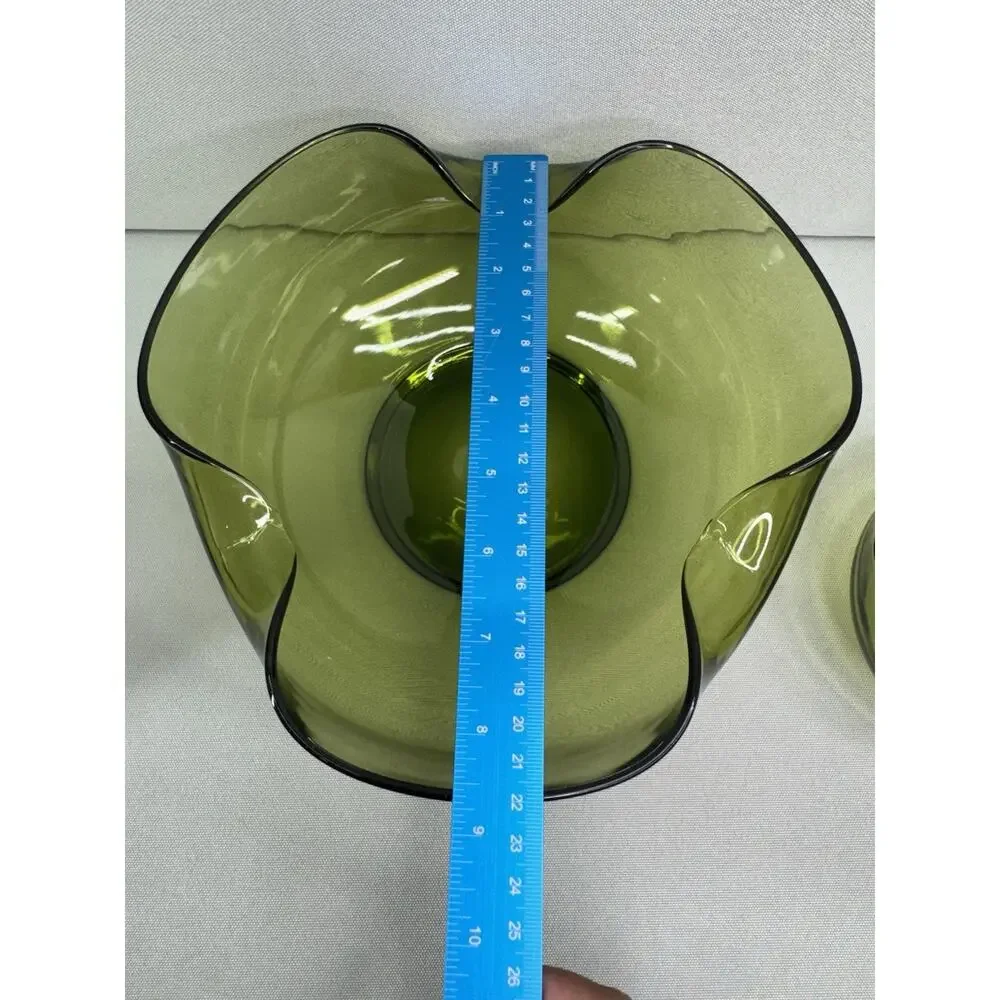 Vintage Avocado Green Chip Dip Set Olive Green MCM Retro 70s Glass Bowl